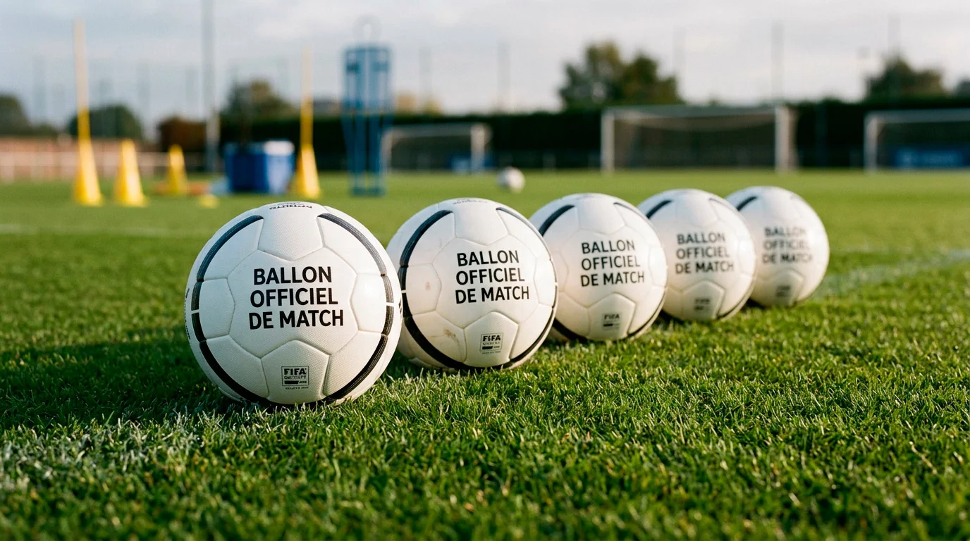 Ballons de football alignés sur le bord d'un terrain d'entraînement professionnel