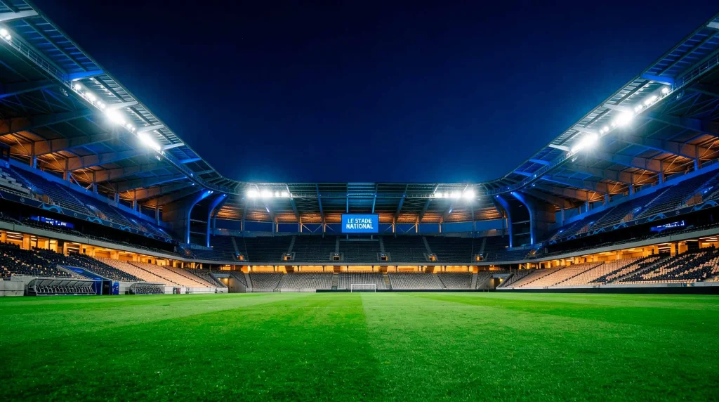Stade de football illuminé avant un match de la Coupe du Monde FIFA 2026 en Amérique du Nord
